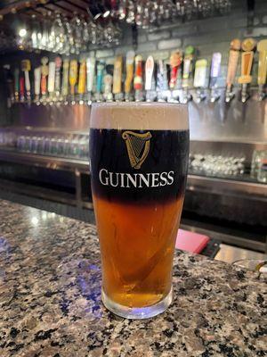 "The Knightro" - a mixed beer with You're My Boy Blue wheat beer and Guinness.