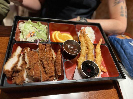 Bento is the Tonkatsu and Shrimp Tempura