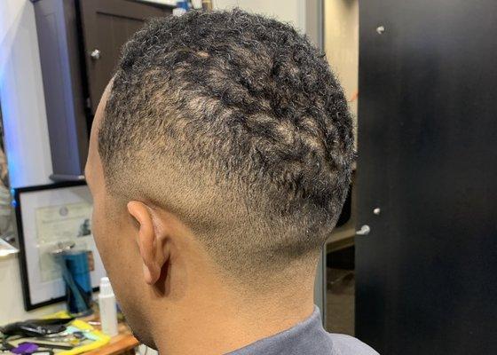 Textured hair, natural hair, drop fade, shadow fade