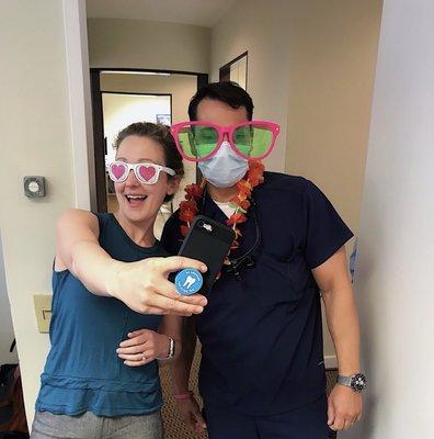 Hygienist Erica & Dr. Justin Zalewsky having some office fun