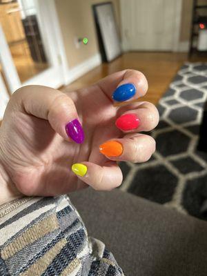 Neon dip manicure