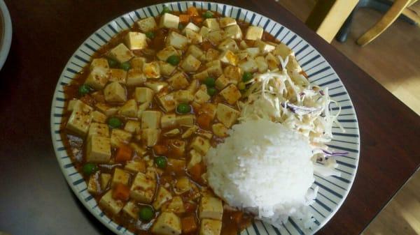 Ma-po tofu with rice and slaw