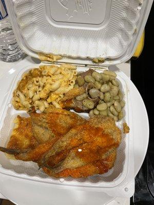 Fries Fried Fish Baked Mac and Cheese and Lima Beans whewwww!!!!