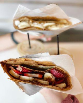 Strawberry, banana and Nutella crepe & the sweet tooth crepe with cookie butter