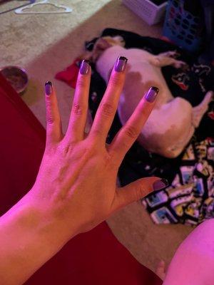 Purple nails with black tips