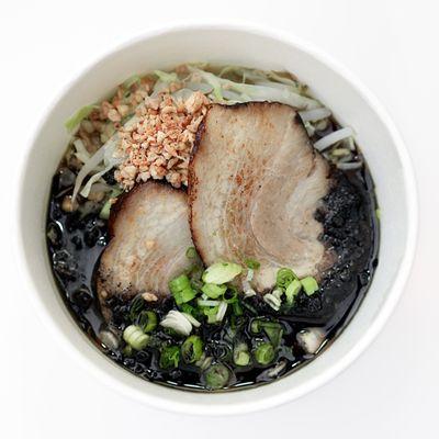 Kuro (Black) -  MISO BROTH, GARLICK OIL, DRIED GARLICK, CHASHU PORK, CABBAGE, MOYASHI (BEAN SPROUTS), GREEN ONION