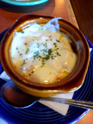 Cup of french onion soup, $5.99