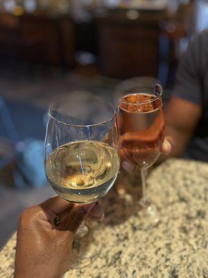 Glass of sauvignon blanc and a glass of rosé