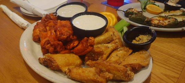 Buffalo and Garlic Parmesan wings.