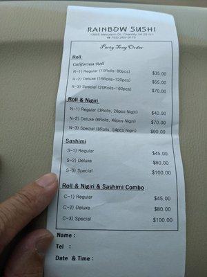 Catering menu