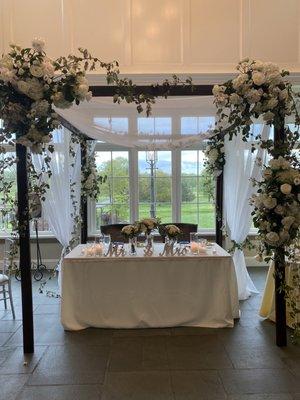 The beautiful chuppah the team built for us that we also used over the sweetheart table.