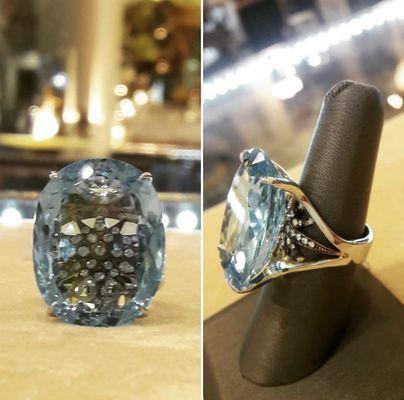 Titanic sized Blue Topaz ring set in 14k white gold