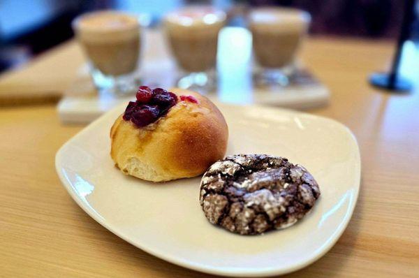 Pastries and a coffee flight on a cool  fall morning