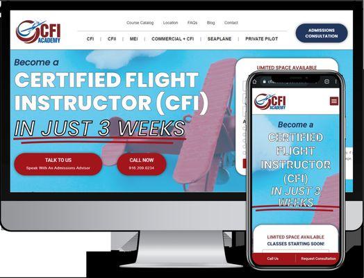 Desktop and Mobile UI/UX Design view for CFI Academy created by experienced designers and Developers at CloudKrest