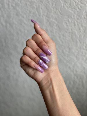 Purple coffin marble nails