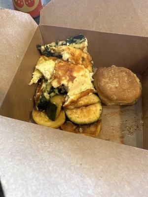 Not breakfast bar frittatas with veggies & vegan biscuit with fig preserves