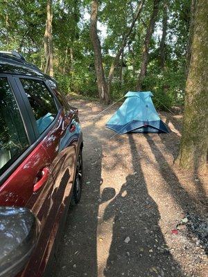 Enough room for one car, my tent, a fire ring, and picnic table. The latter two were behind my car.