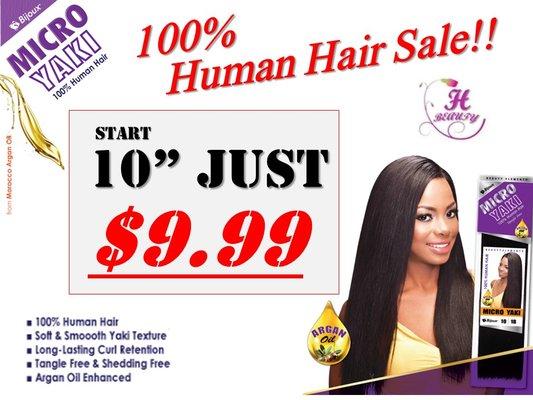 100% HUMAN HAIR SALE :   START 10" JUST $9.99