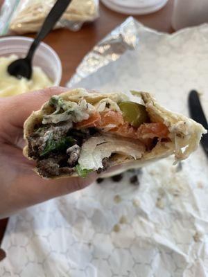 Shawarma Lahme. Pita is thin and seems homemade. Delicious!