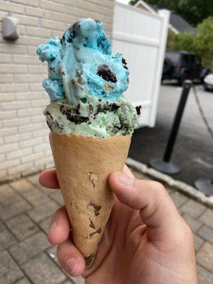 Mint Oreo and Cookie Monster in a cookie cone