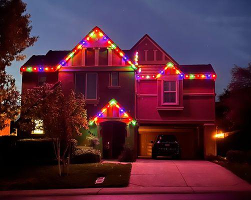 Multi-Colored Christmas Lights on Roof Line