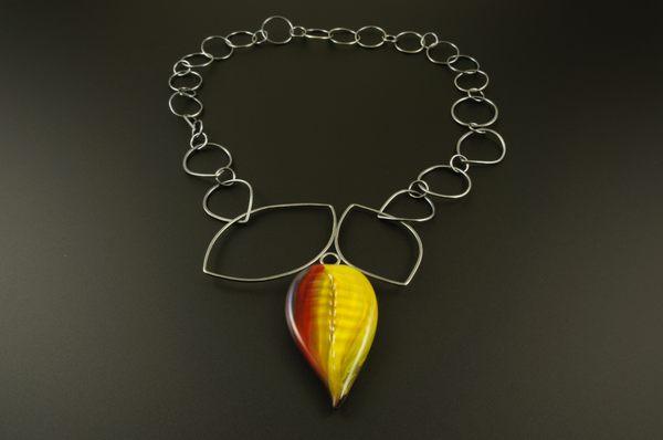 New England Fall inspired collection: Art Glass Focal, handmade silver chain & focal elements.