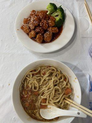 Noodle with Egg and Tomato Sauce, Sesame Chicken