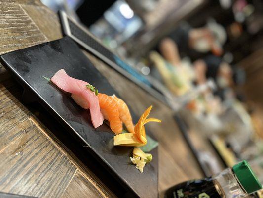 From Left to Right:  Hamachi (Yellowtail), Sake (Salmon), Ebi (Shrimp) Fabulous!!