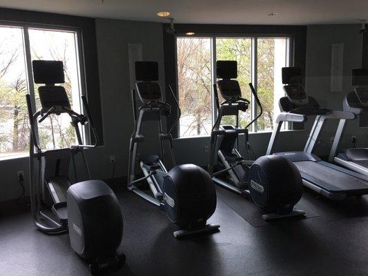 Well equipped fitness center overlooking Town Lake.