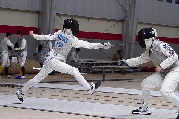 Foil fencers at competition