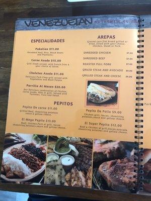 Venezuelan menu