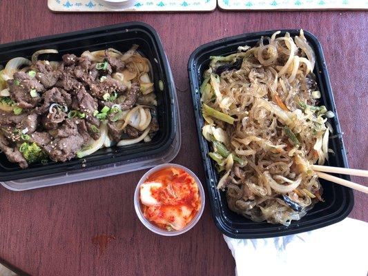 Beef bugolgi, kimchi, and Jap-Chae