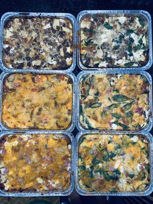 Breakfast Casseroles made with Love! Mushroom, , spinach, eggs, cheese sausage and ham.