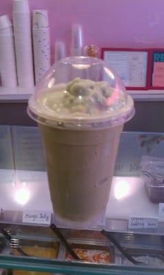 Green tea milk shake with yogurt boba