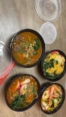 Beef Noodle Soup, Seafood Noodle Soup, Spicy Beef Noodle Soup, and Hot and Sour Beef Noodle