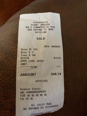 Receipt for 1 Navy Blue Silicone IPhone  X Case and 1 Screen Protector plus tax.