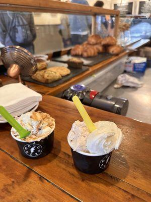 Right: vanilla bean with butter pecan Left: hazelnut crackle with dulce de leche cookies