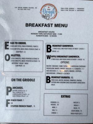 Breakfast menu