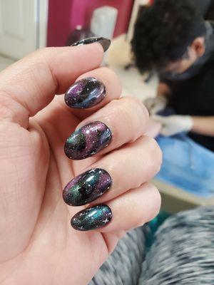 Galaxy nails and a no chip pedicure