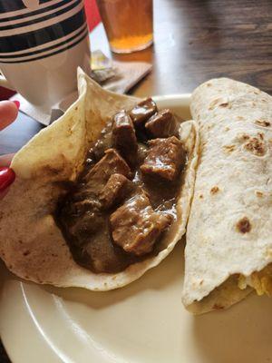 Carne quisada breakfast tacos