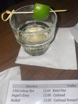 Tequila reposado shot with lime