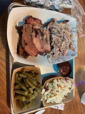 My two meat plate, brisket and pulled pork