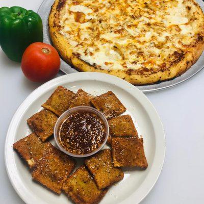 Try our famous side of toasted ravioli with your entree. Don't forget pizza is available in the thick crust as well!