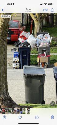 This is how it looks from my front door. Imagine seeing this from Tuesday until Friday pickup day.