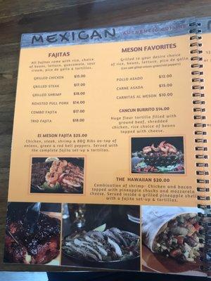 Mexican menu