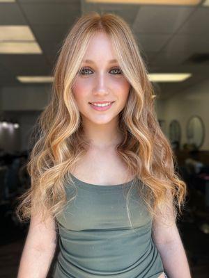 Natural ginger added a blonde balayage 
Hair by esme