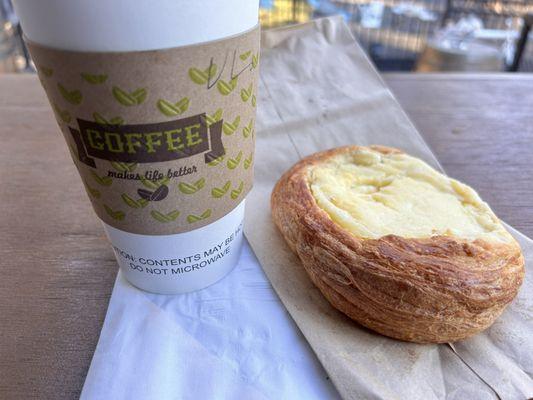 Vanilla latte and a warmed up cheese danish. Coffee is very good and the cheese danish definitely hit the spot.