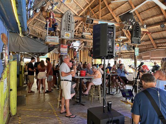 Looking in from the patio at the bar...band to the right.