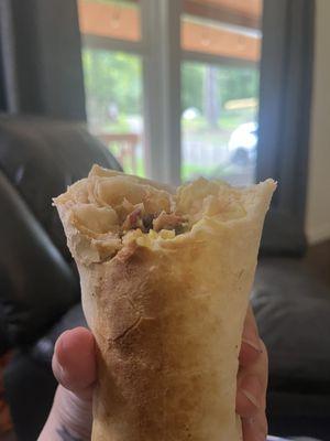 Bacon and egg breakfast burrito