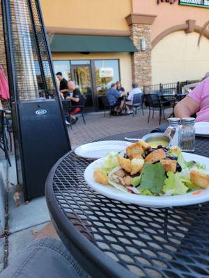 Outside dining and house salad